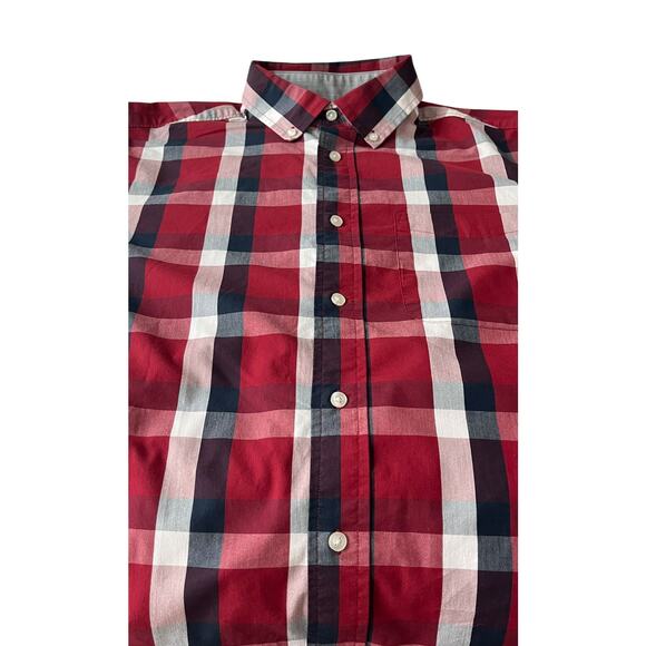 SAVANE STRETCH LONG SLEEVE BUTTON-UP SHIRT, MENS, L, RED BLUE WHITE PINK PLAID - Picture 8 of 10